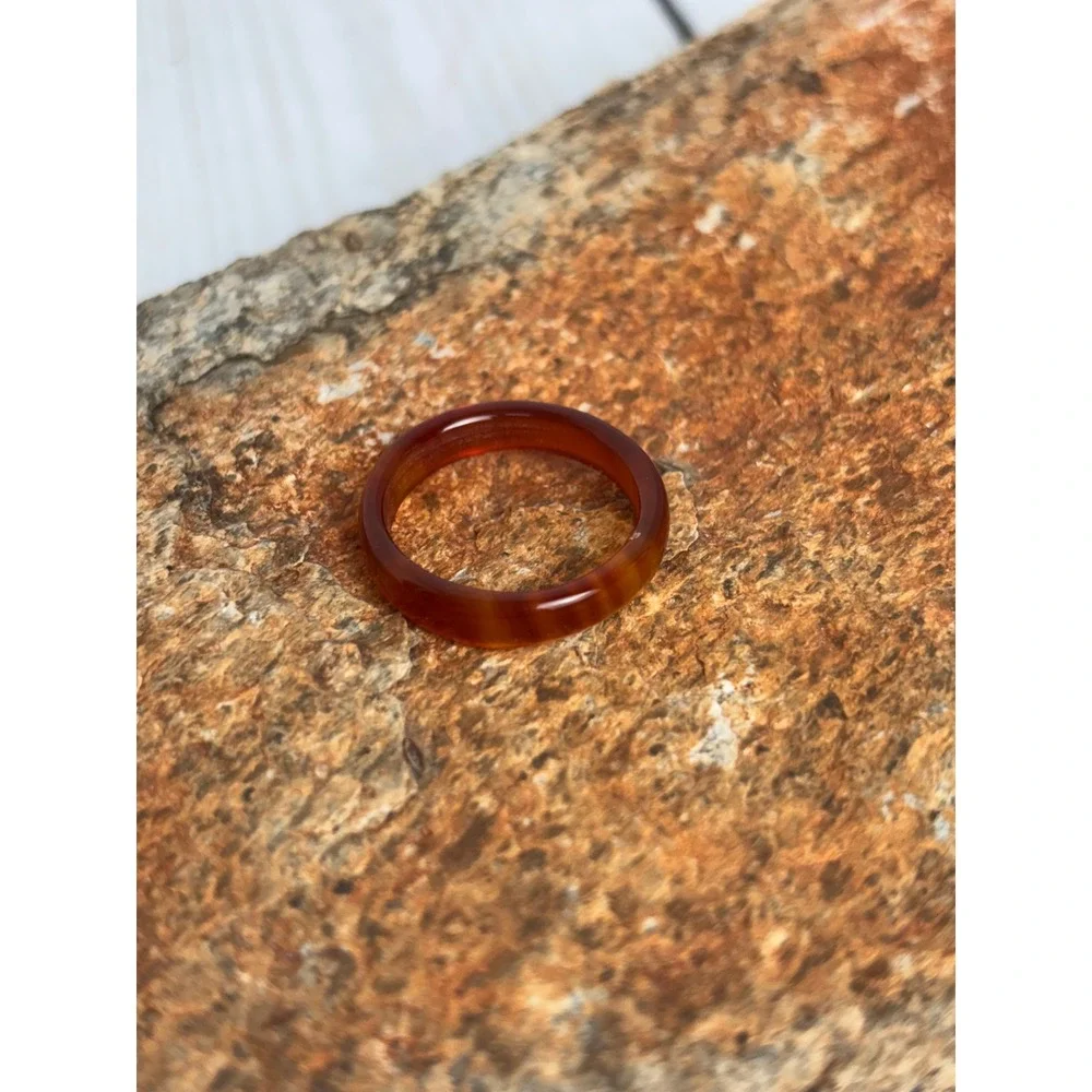 Natural Carnelian Agate Band Ring Translucent Orange Red Gemstone Size 7.5 P182